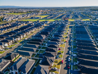 Aerial drone view of The Ponds in the North West of Sydney, NSW Australia on a sunny morning in...