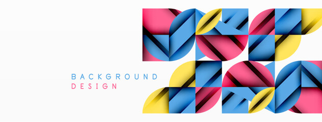 Obraz premium Circle, square and flower petal geometric background. Round shapes composition for wallpaper, banner, background or landing