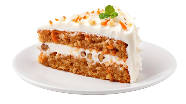 Freshly Baked Carrot Cake Piece with Cream Cheese Frosting on Transparent Background - Delicious Gourmet Dessert Photography