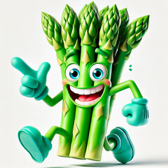 Cheerful cartoon asparagus character with a big smile and energetic pose