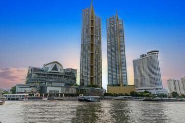 Obraz premium BKK high rise tower building residential apartments and commercial building Silom Sathon Bangkok Thailand