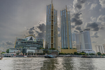 Fototapeta premium BKK high rise tower building residential apartments and commercial building Silom Sathon Bangkok Thailand