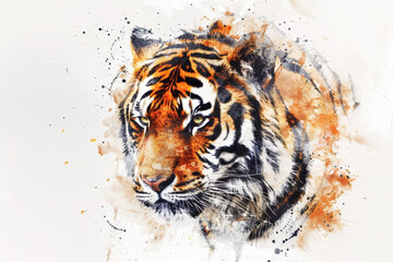 Stunning tiger poses against a vibrant watercolor backdrop, exuding strength and beauty. The image captures the essence of wildlife in a mesmerizing portrait