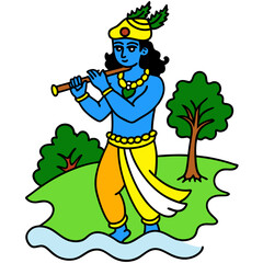 vector flat krishna janmashtami illustration