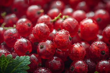 Close-up of fresh red currants with water droplets. Perfect for food, fruit, and healthy eating concepts in natural, vibrant imagery.