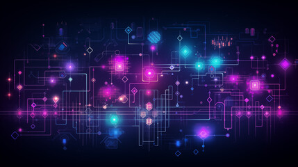 Obraz premium Abstract Tech Network with Neon Highlights and Complex Patterns