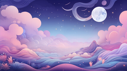 Dreamy Moonlit Pastel Landscape