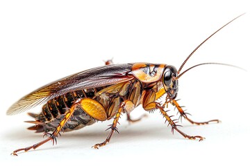Fototapeta premium View from side of cockroach on white background