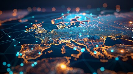 Western europe digital eu map  connectivity for business, data transfer, telecommunication