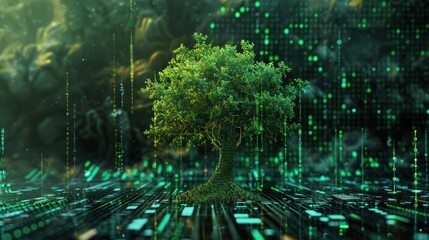 Green trees digital technology Innovation circuit combination of modern concept. AI generated