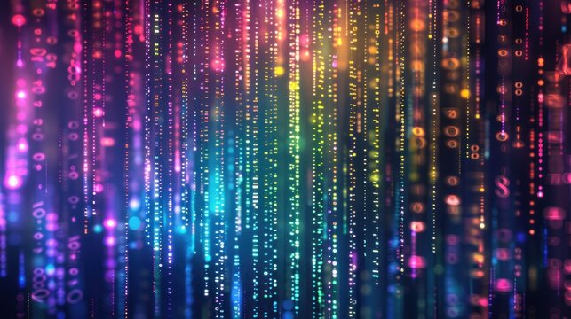 Futuristic data matrix digital falling rain lines rainbow futuristic. AI generated