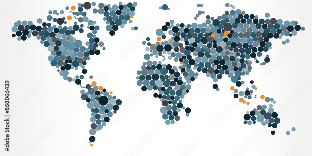 Poster abstract vibrant world map composed of multicolored circles on a light background. global diversity 