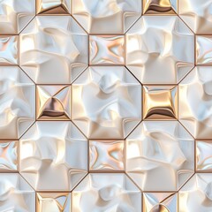 Glassy luxury white tiles with gold seamless pattern background.