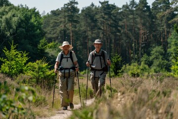 Senior Couple Hiking in Lush Forest - Active Retirement