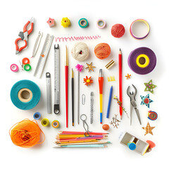 Fototapeta premium Creative Flat Lay of Crafting Tools and Supplies, flat lay of sewing tool and accessories