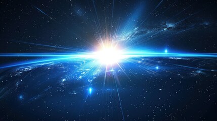 Fototapeta premium A bright blue planet with a bright light shining coming from the sun
