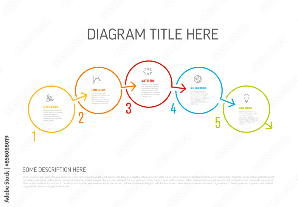 Poster horizontal simple five circle steps infographic schema template