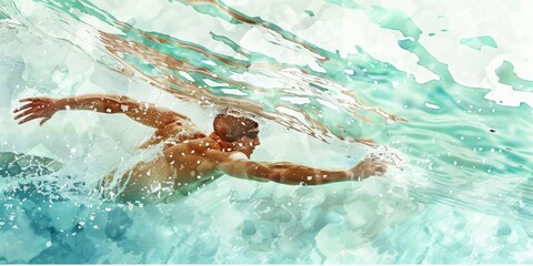 a image of a man swimming in the water with a frisbee