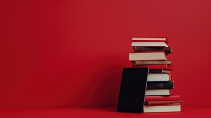 Book Stack and E Reader with Copy Space