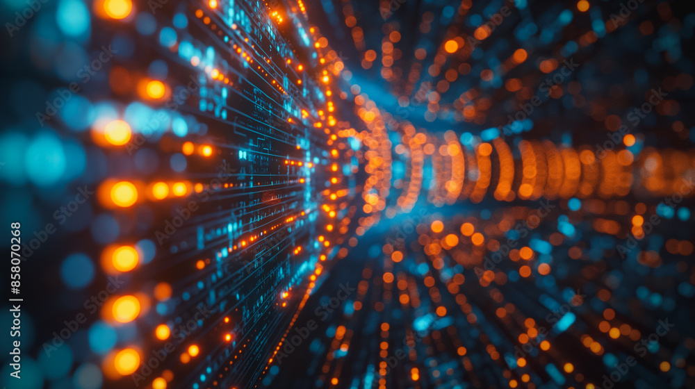Poster a close-up shot a holographic interface, where ai machine learning algorithms, big data analytics, a