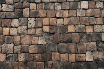 Obraz premium Processed collage of old european cobble stone pavement texture. Background for banner