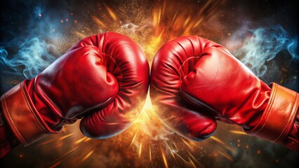 Dramatic close-up of red hot fighting boxing gloves clenched in opposition, with bold vs letters emblazoned in the center, symbolizing intense rivalry.