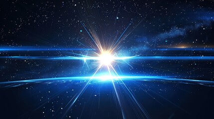 Naklejka premium A bright blue planet with a bright light shining coming from the sun