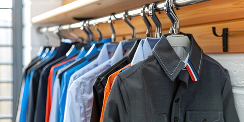 Obraz premium Neatly hung school uniform for school shopping. back to school concept and start of school year