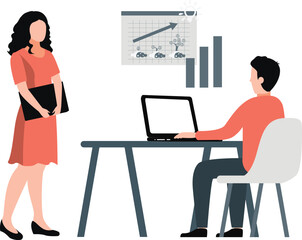 The boy is talking about business graph to girl