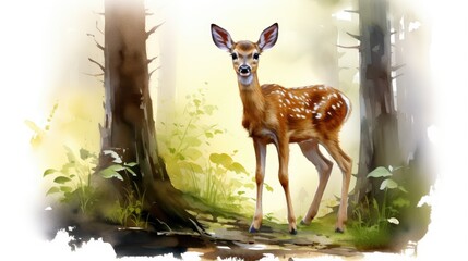 A cute baby deer standing in the forest