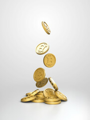 Realistic 3D illustration of Bitcoin, coin, digital currency and investment. Illustration of world digital currency gold coins. Bitcoin on a white background.