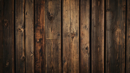 Naklejka premium Fondo de tablón de madera de color marrón oscuro, papel tapiz. Antiguo fondo de madera con textura oscura grunge, la superficie de la antigua textura de madera marrón, vista superior de paneles. 