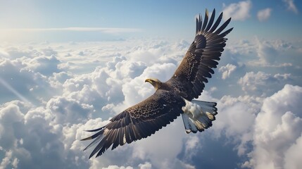 Fototapeta premium Eagle in flight above the clouds. 