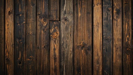 Naklejka premium Fond de planche de bois marron foncé, papier peint. Vieux fond en bois texturé foncé grunge, la surface de la vieille texture de bois brun, vue de dessus lambris en bois de pin brun.