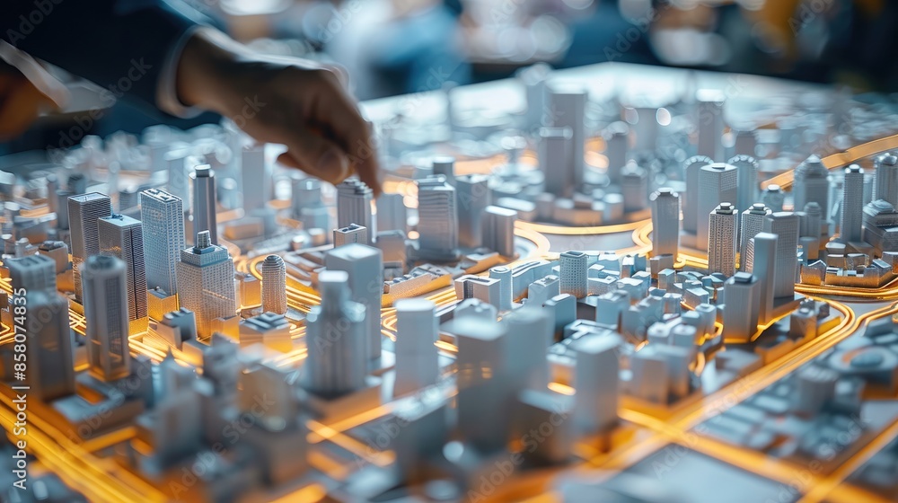 Aufkleber architects and engineers analyzing innovative urban planning strategies in smart cities. generative 