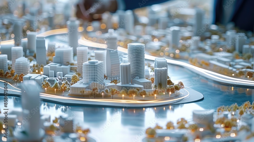 Poster architects and engineers analyzing innovative urban planning strategies in smart cities. generative 