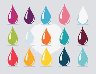 Water Drop Icon Set Flat Design on White Background.