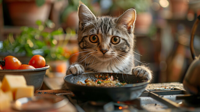 catcat with foodhe kitchen in the kitchen