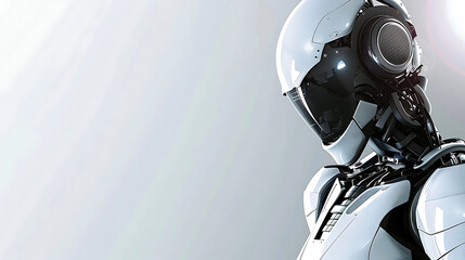 Futuristic robot with artificial Intelligence technology background banner with copy space area for text presenation.