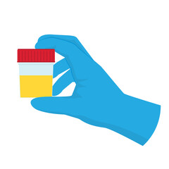 scientist hand holding urine sample; laboratory, medical research concept  - vector illustration
