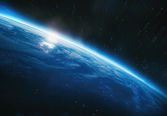 Obraz premium Stunning Abstract Earth View from Space with Sunrise and Blue Lighting