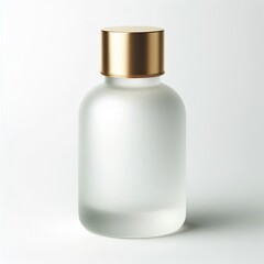 White frosted glass bottle with long gold cap front on