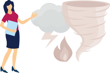 The girl is explaining about the storm cyclone.