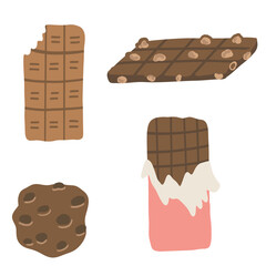 Chocolates set with kinds sweets flat design