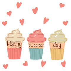 Happy sweetest day flat design card cupcakes