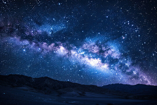 Starry Night Sky with Milky Way and Stars, Long Exposure Photo - Professional Quality, High Resolution Stock Image