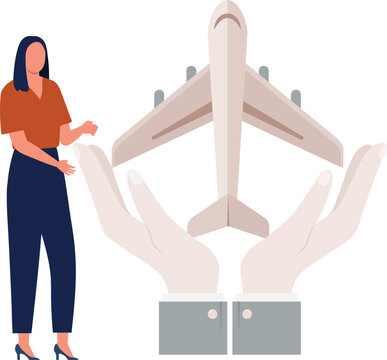 The girl is showing the airplane.