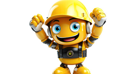 Naklejka premium photograph of a cheerful yellow-hatted robot diligently working as a construction engineer on a transparent background