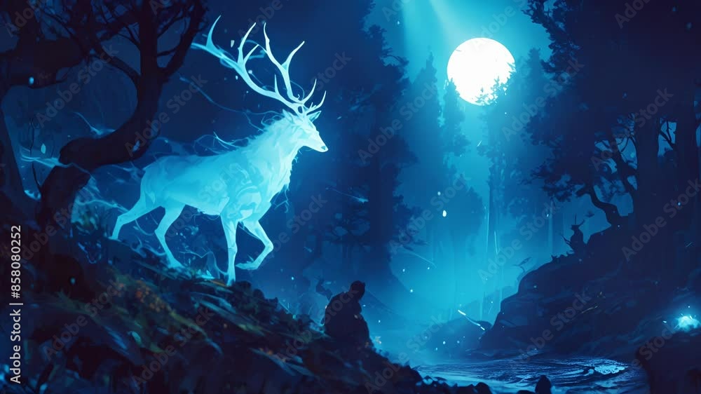 Poster the spectral deer seem to float through the forest their ghostly presence only accentuated by the li