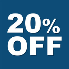 20 percent price off icon. Sale label or tag. Discount badge or sticker design element.  . isolated on blue background. Vector illustration. EPS 10/AI	
